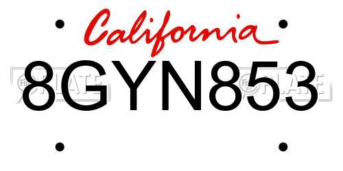 8GYN853 California License Plate