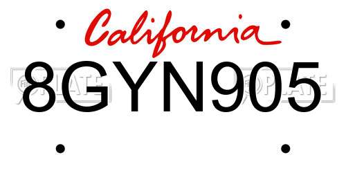 8GYN905 California License Plate