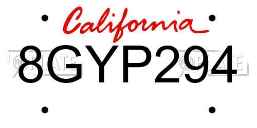 8GYP294 California License Plate