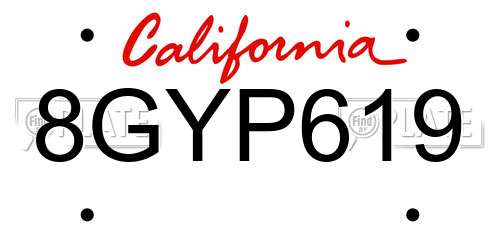 8GYP619 California License Plate