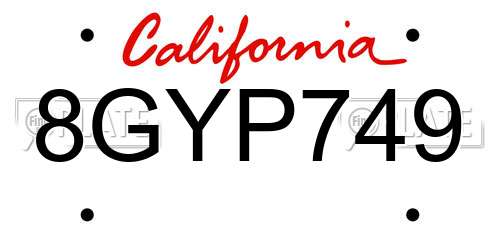 8GYP749 California License Plate