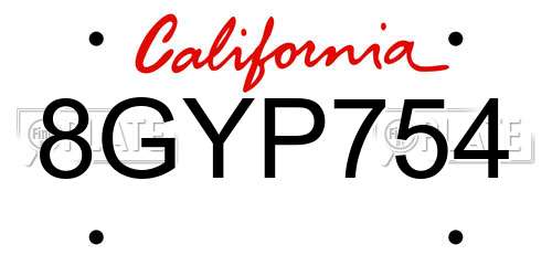8GYP754 California License Plate