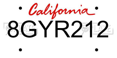 8GYR212 California License Plate