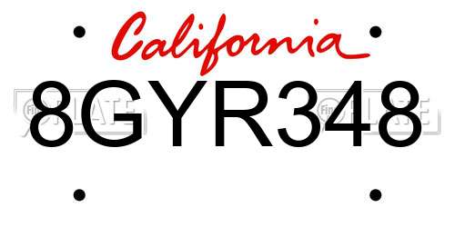 8GYR348 California License Plate