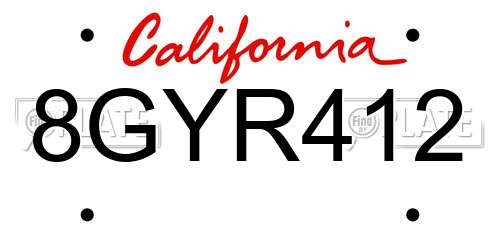 8GYR412 California License Plate