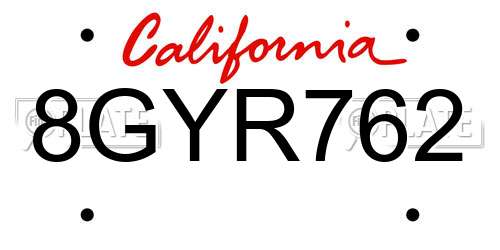 8GYR762 California License Plate