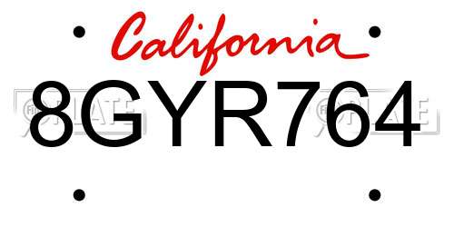 8GYR764 California License Plate