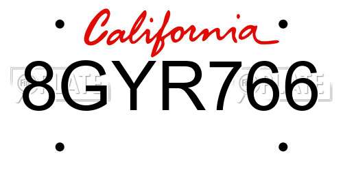 8GYR766 California License Plate