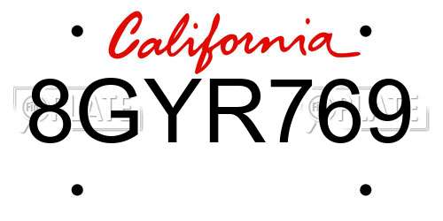 8GYR769 California License Plate