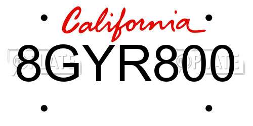 8GYR800 California License Plate
