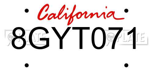 8GYT071 California License Plate