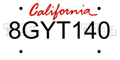 8GYT140 California License Plate