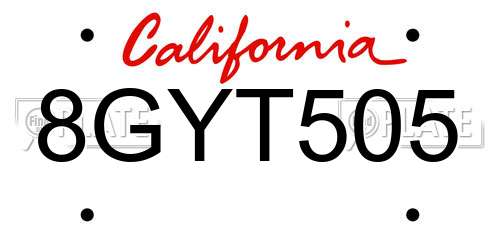 8GYT505 California License Plate