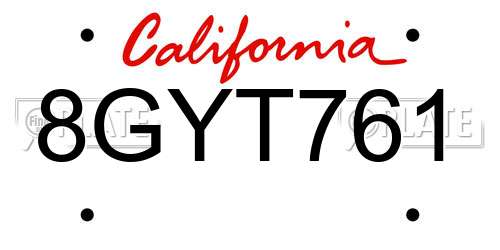 8GYT761 California License Plate