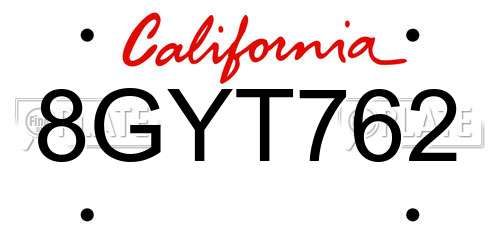8GYT762 California License Plate