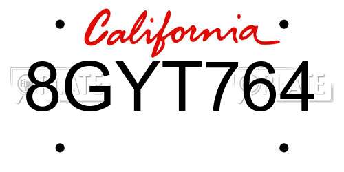 8GYT764 California License Plate