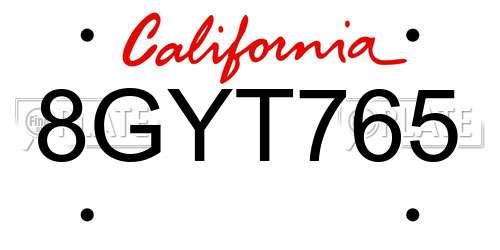 8GYT765 California License Plate
