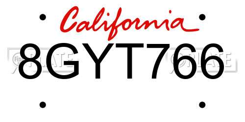 8GYT766 California License Plate