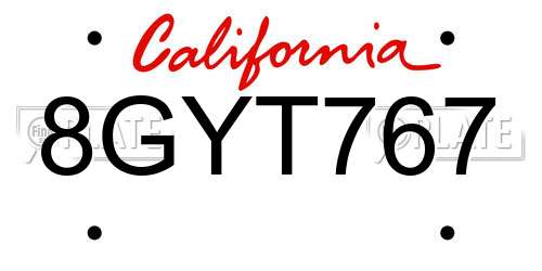 8GYT767 California License Plate