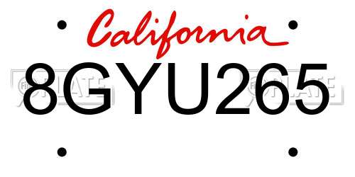 8GYU265 California License Plate