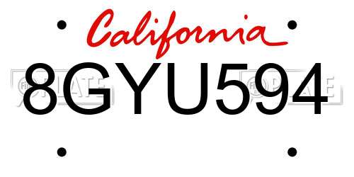 8GYU594 California License Plate