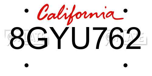 8GYU762 California License Plate