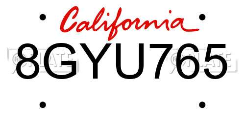 8GYU765 California License Plate