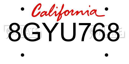 8GYU768 California License Plate