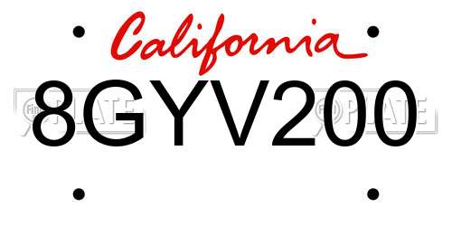 8GYV200 California License Plate