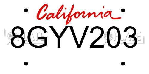 8GYV203 California License Plate