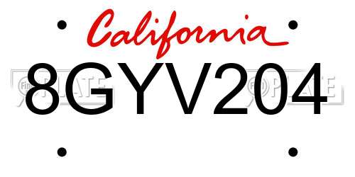 8GYV204 California License Plate