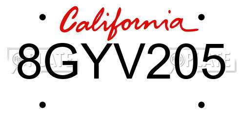 8GYV205 California License Plate