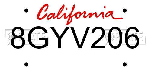 8GYV206 California License Plate