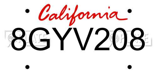 8GYV208 California License Plate