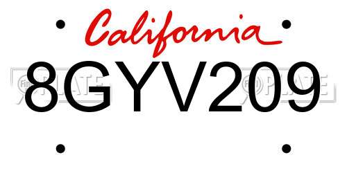 8GYV209 California License Plate