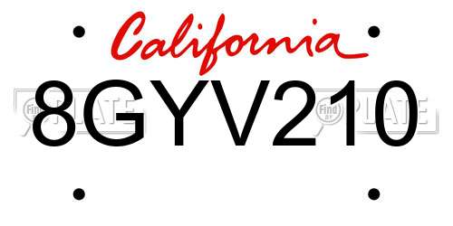 8GYV210 California License Plate
