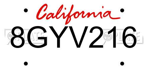 8GYV216 California License Plate