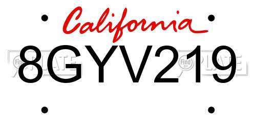 8GYV219 California License Plate