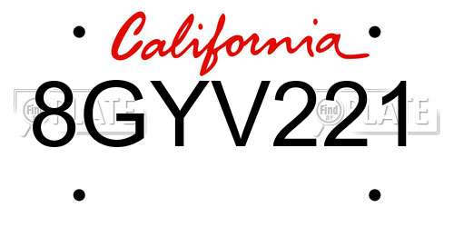 8GYV221 California License Plate