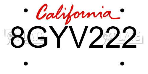 8GYV222 California License Plate