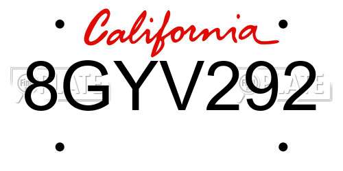 8GYV292 California License Plate