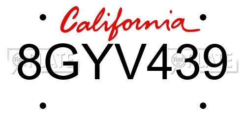 8GYV439 California License Plate