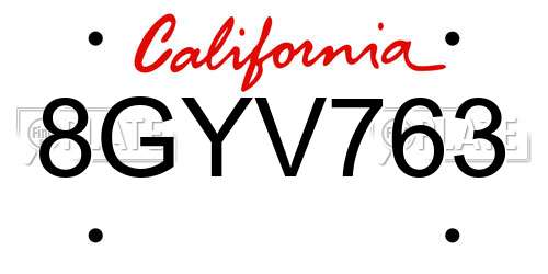 8GYV763 California License Plate