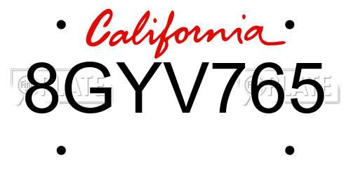8GYV765 California License Plate