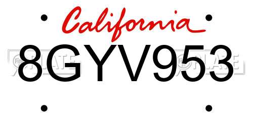 8GYV953 California License Plate
