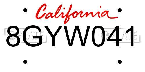 8GYW041 California License Plate