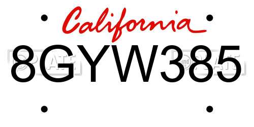 8GYW385 California License Plate