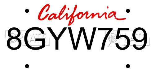 8GYW759 California License Plate