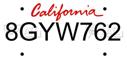 8GYW762 California License Plate