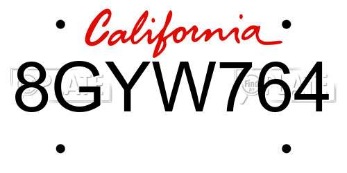 8GYW764 California License Plate